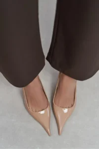 Nisantasi Shoes Mehru Dark BEIGE Patent Belt Detailed Pointed toe Women Heels Shoes - Image 8