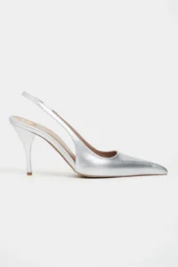 Nisantasi Shoes Mehru Silver Patent Belt Detailed Pointed toe Women Heels Shoes