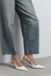Nisantasi Shoes Mehru WHITE Patent Belt Detailed Pointed toe Women Heels Shoes - Image 2