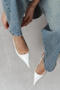Nisantasi Shoes Mehru WHITE Patent Belt Detailed Pointed toe Women Heels Shoes - Image 7