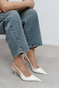 Nisantasi Shoes Mehru WHITE Patent Belt Detailed Pointed toe Women Heels Shoes - Image 8