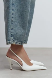 Nisantasi Shoes Mehru WHITE Patent Belt Detailed Pointed toe Women Heels Shoes - Image 9