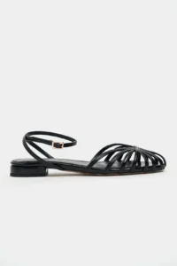 Nisantasi Shoes Pika Black Metallic Hair Clip Detailed Short Heels Women Sandals Flats