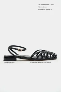 Nisantasi Shoes Pika Black Metallic Hair Clip Detailed Short Heels Women Sandals Flats - Image 3