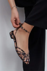 Nisantasi Shoes Pika LEO Satin Hair Clip Detailed Short Heels Women Sandals Flats - Image 8