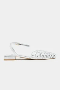 Nisantasi Shoes Pika Silver Metallic Hair Clip Detailed Short Heels Women Sandals Flats