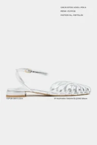 Nisantasi Shoes Pika Silver Metallic Hair Clip Detailed Short Heels Women Sandals Flats - Image 3