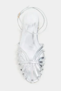 Nisantasi Shoes Pika Silver Metallic Hair Clip Detailed Short Heels Women Sandals Flats - Image 4