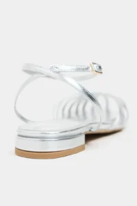 Nisantasi Shoes Pika Silver Metallic Hair Clip Detailed Short Heels Women Sandals Flats - Image 5