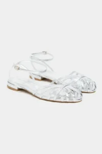Nisantasi Shoes Pika Silver Metallic Hair Clip Detailed Short Heels Women Sandals Flats - Image 6