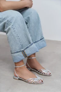 Nisantasi Shoes Pika Silver Metallic Hair Clip Detailed Short Heels Women Sandals Flats - Image 7