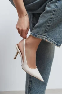 Nisantasi Shoes Parla Light BEIGE Patent Belt Detailed Pointed toe Women Heels Shoes - Image 7