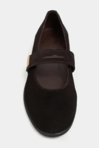 Nisantasi Shoes Merla DARK Brown Suede Drink-Outside Leather with buckle Women Flats Shoes - Image 3