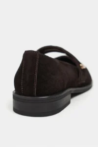 Nisantasi Shoes Merla DARK Brown Suede Drink-Outside Leather with buckle Women Flats Shoes - Image 4