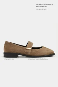 Nisantasi Shoes Merla ROME BEIGE Suede Drink-Dış Leather with buckle Women Flats Shoes - Image 2