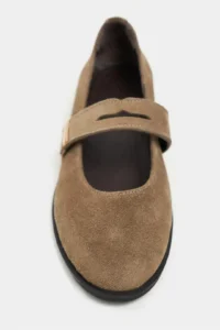 Nisantasi Shoes Merla ROME BEIGE Suede Drink-Dış Leather with buckle Women Flats Shoes - Image 3
