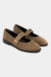 Nisantasi Shoes Merla ROME BEIGE Suede Drink-Dış Leather with buckle Women Flats Shoes - Image 5