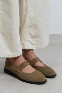 Nisantasi Shoes Merla ROME BEIGE Suede Drink-Dış Leather with buckle Women Flats Shoes - Image 7