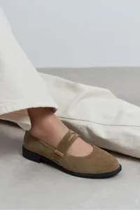 Nisantasi Shoes Merla ROME BEIGE Suede Drink-Dış Leather with buckle Women Flats Shoes - Image 9