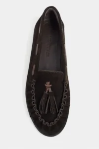 Nisantasi Shoes Dery Brown Suede GENUINE Leather Tassel Detailed Flat Sole Women Loafer Shoes - Image 3