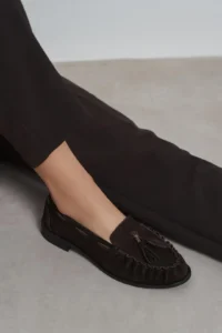 Nisantasi Shoes Dery Brown Suede GENUINE Leather Tassel Detailed Flat Sole Women Loafer Shoes - Image 8