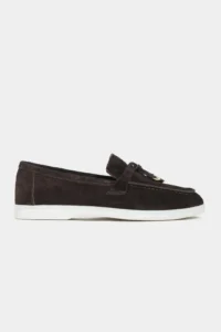Nisantasi Shoes Warner DARK COFFEE GENUINE Leather Tassel Detailed  Flat Sole Women Flats
