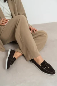Nisantasi Shoes Warner DARK COFFEE GENUINE Leather Tassel Detailed  Flat Sole Women Flats - Image 7