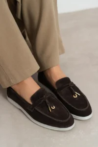 Nisantasi Shoes Warner DARK COFFEE GENUINE Leather Tassel Detailed  Flat Sole Women Flats - Image 8