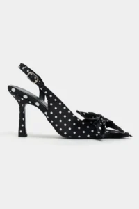 Nisantasi Shoes Lorea Black Satin Puantiye Patterned Fiyonk Detailed Women Heels Shoes