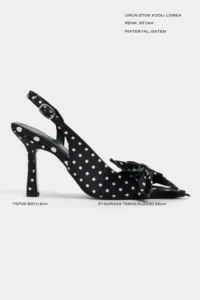 Nisantasi Shoes Lorea Black Satin Puantiye Patterned Fiyonk Detailed Women Heels Shoes - Image 3
