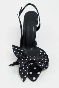 Nisantasi Shoes Lorea Black Satin Puantiye Patterned Fiyonk Detailed Women Heels Shoes - Image 4