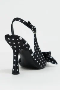 Nisantasi Shoes Lorea Black Satin Puantiye Patterned Fiyonk Detailed Women Heels Shoes - Image 5