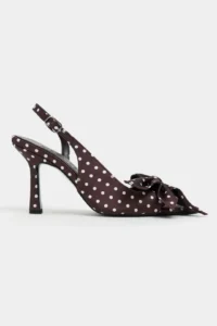 Nisantasi Shoes Lorea Brown Satin Puantiye Patterned Fiyonk Detailed Women Heels Shoes