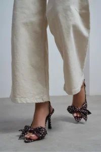 Nisantasi Shoes Lorea Brown Satin Puantiye Patterned Fiyonk Detailed Women Heels Shoes - Image 2
