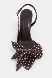 Nisantasi Shoes Lorea Brown Satin Puantiye Patterned Fiyonk Detailed Women Heels Shoes - Image 4