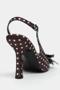 Nisantasi Shoes Lorea Brown Satin Puantiye Patterned Fiyonk Detailed Women Heels Shoes - Image 5