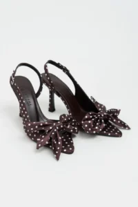Nisantasi Shoes Lorea Brown Satin Puantiye Patterned Fiyonk Detailed Women Heels Shoes - Image 6
