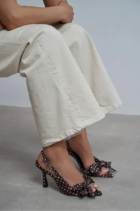 Nisantasi Shoes Lorea Brown Satin Puantiye Patterned Fiyonk Detailed Women Heels Shoes - Image 8