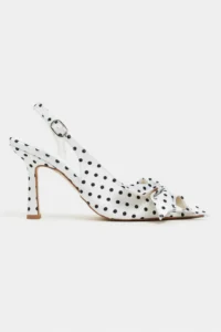 Nisantasi Shoes Lorea WHITE Satin Puantiye Patterned Fiyonk Detailed Women Heels Shoes