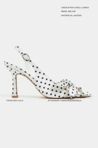 Nisantasi Shoes Lorea WHITE Satin Puantiye Patterned Fiyonk Detailed Women Heels Shoes - Image 3