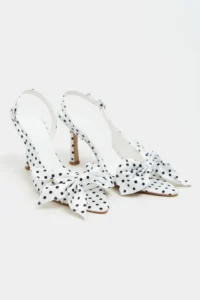 Nisantasi Shoes Lorea WHITE Satin Puantiye Patterned Fiyonk Detailed Women Heels Shoes - Image 6