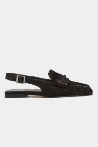 Nisantasi Shoes Velvet DARK Brown Suede Belt Detailed Flat Sole Women Loafer Sandals