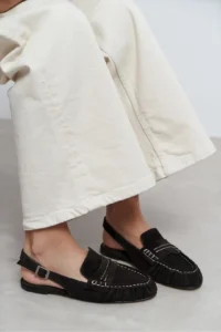Nisantasi Shoes Velvet DARK Brown Suede Belt Detailed Flat Sole Women Loafer Sandals - Image 2