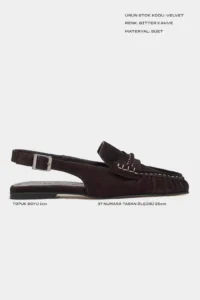 Nisantasi Shoes Velvet DARK Brown Suede Belt Detailed Flat Sole Women Loafer Sandals - Image 3