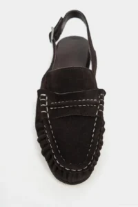 Nisantasi Shoes Velvet DARK Brown Suede Belt Detailed Flat Sole Women Loafer Sandals - Image 5