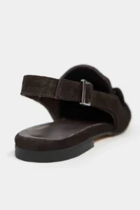 Nisantasi Shoes Velvet DARK Brown Suede Belt Detailed Flat Sole Women Loafer Sandals - Image 6