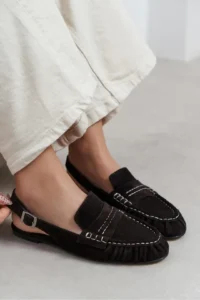 Nisantasi Shoes Velvet DARK Brown Suede Belt Detailed Flat Sole Women Loafer Sandals - Image 8