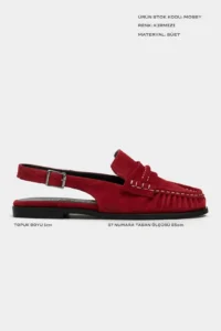 Nisantasi Shoes Mosby Red SUEDE Belt Detailed Flat Sole Women Loafer Slippers - Image 3