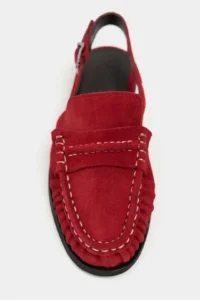 Nisantasi Shoes Mosby Red SUEDE Belt Detailed Flat Sole Women Loafer Slippers - Image 4