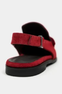 Nisantasi Shoes Mosby Red SUEDE Belt Detailed Flat Sole Women Loafer Slippers - Image 5